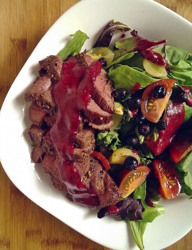 bison-sirloin-salad-saskatoon-berry-vinaigrette