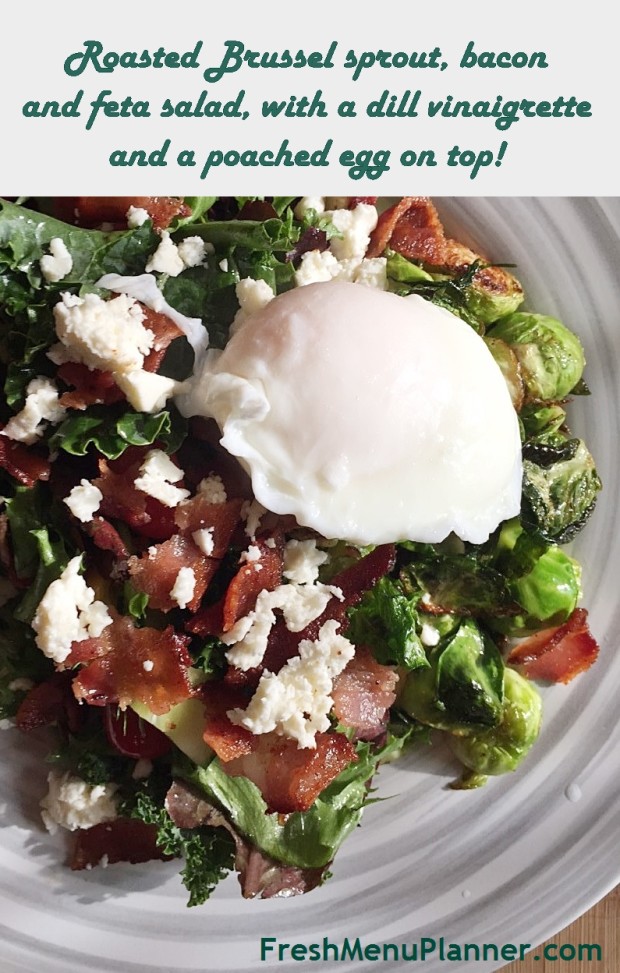 Brussel Sprout Salad Bacon Feta Dressing and Poached Egg